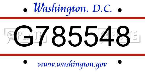 G785548 District Of Columbia License Plate