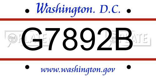 G7892B District Of Columbia License Plate