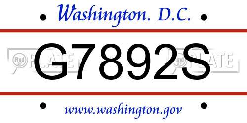G7892S District Of Columbia License Plate