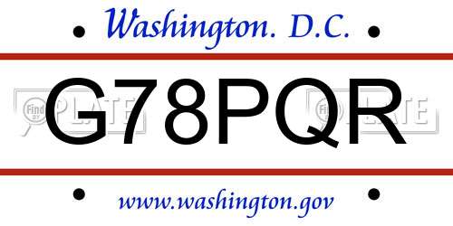 G78PQR District Of Columbia License Plate