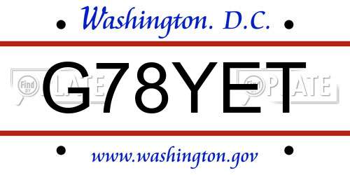 G78YET District Of Columbia License Plate
