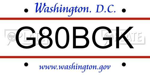 G80BGK District Of Columbia License Plate