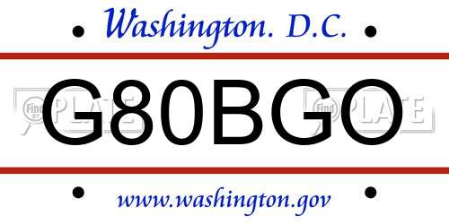 G80BGO District Of Columbia License Plate