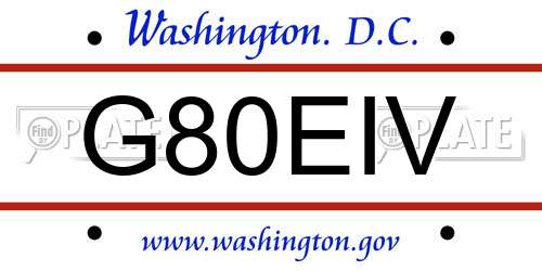 G80EIV District Of Columbia License Plate