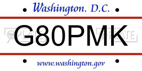 G80PMK District Of Columbia License Plate