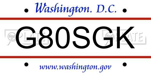G80SGK District Of Columbia License Plate