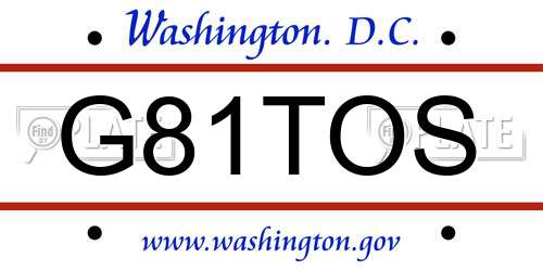 G81TOS District Of Columbia License Plate