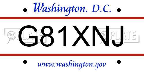 G81XNJ District Of Columbia License Plate