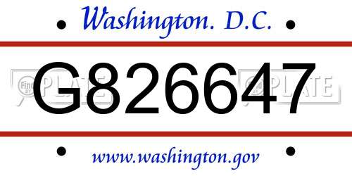 G826647 District Of Columbia License Plate