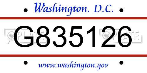 G835126 District Of Columbia License Plate