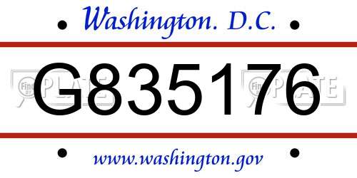 G835176 District Of Columbia License Plate