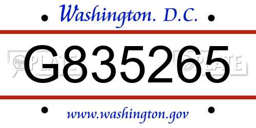 G835265 District Of Columbia License Plate