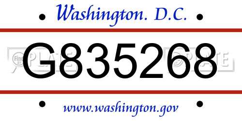 G835268 District Of Columbia License Plate