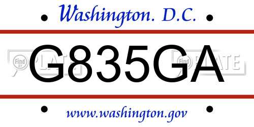 G835GA District Of Columbia License Plate