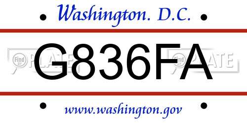 G836FA District Of Columbia License Plate