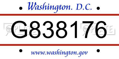 G838176 District Of Columbia License Plate