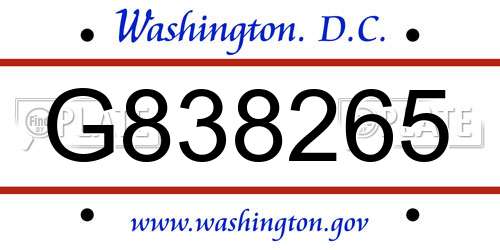 G838265 District Of Columbia License Plate