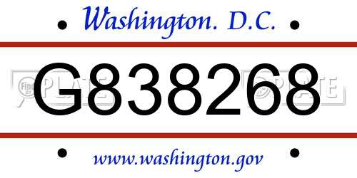 G838268 District Of Columbia License Plate