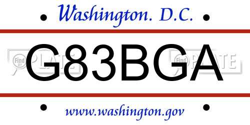G83BGA District Of Columbia License Plate