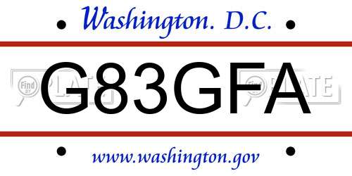 G83GFA District Of Columbia License Plate