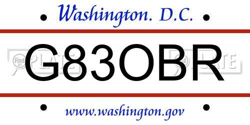G83OBR District Of Columbia License Plate
