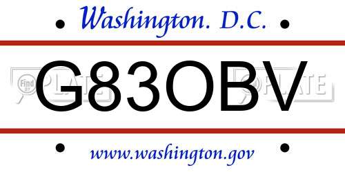 G83OBV District Of Columbia License Plate