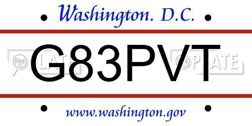 G83PVT District Of Columbia License Plate