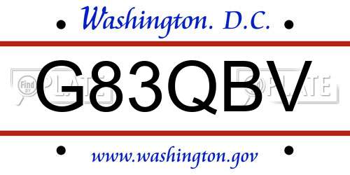G83QBV District Of Columbia License Plate