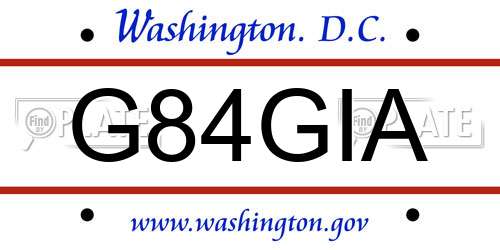 G84GIA District Of Columbia License Plate