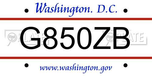 G850ZB District Of Columbia License Plate