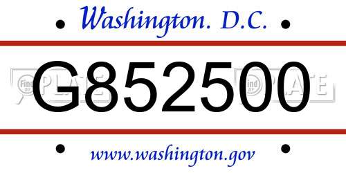 G852500 District Of Columbia License Plate