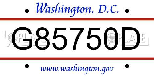 G85750D District Of Columbia License Plate
