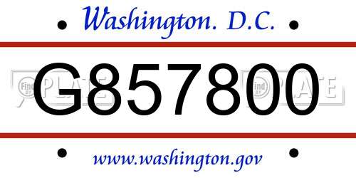 G857800 District Of Columbia License Plate