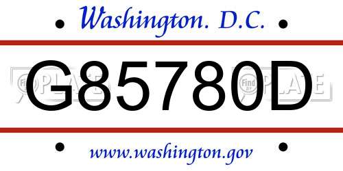 G85780D District Of Columbia License Plate