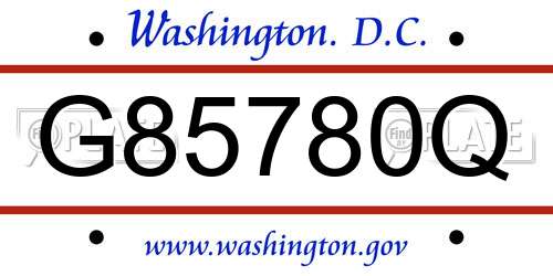 G85780Q District Of Columbia License Plate