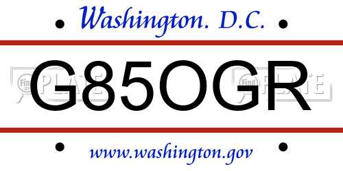 G85OGR District Of Columbia License Plate