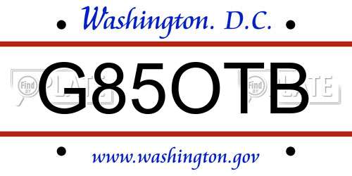 G85OTB District Of Columbia License Plate