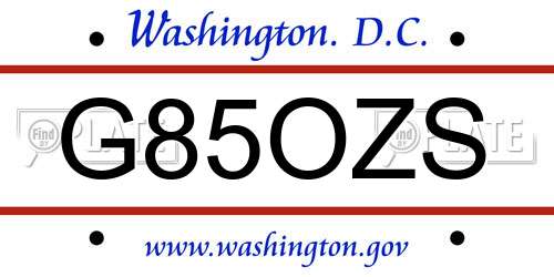 G85OZS District Of Columbia License Plate