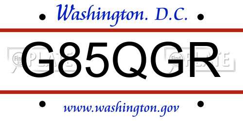 G85QGR District Of Columbia License Plate