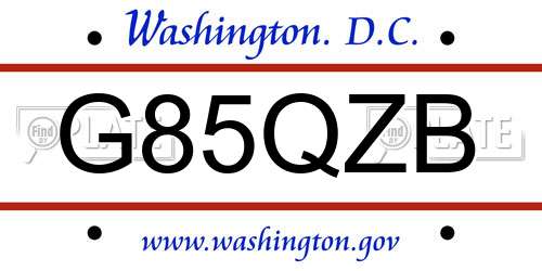 G85QZB District Of Columbia License Plate