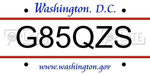 G85QZS District Of Columbia License Plate