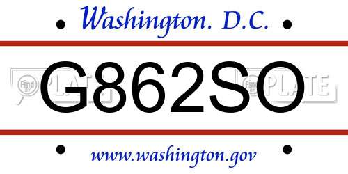 G862SO District Of Columbia License Plate