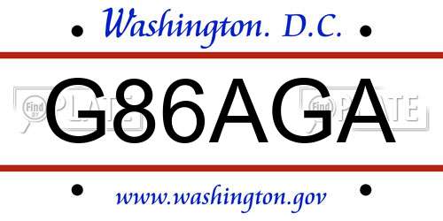 G86AGA District Of Columbia License Plate
