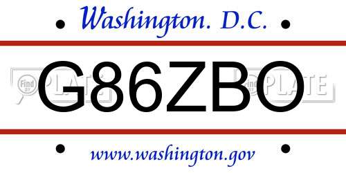 G86ZBO District Of Columbia License Plate
