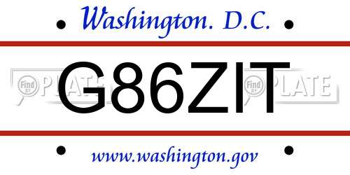 G86ZIT District Of Columbia License Plate