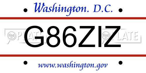 G86ZIZ District Of Columbia License Plate