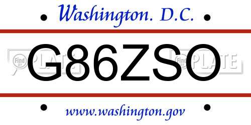 G86ZSO District Of Columbia License Plate