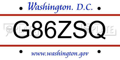 G86ZSQ District Of Columbia License Plate