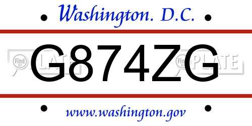 G874ZG District Of Columbia License Plate