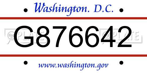 G876642 District Of Columbia License Plate